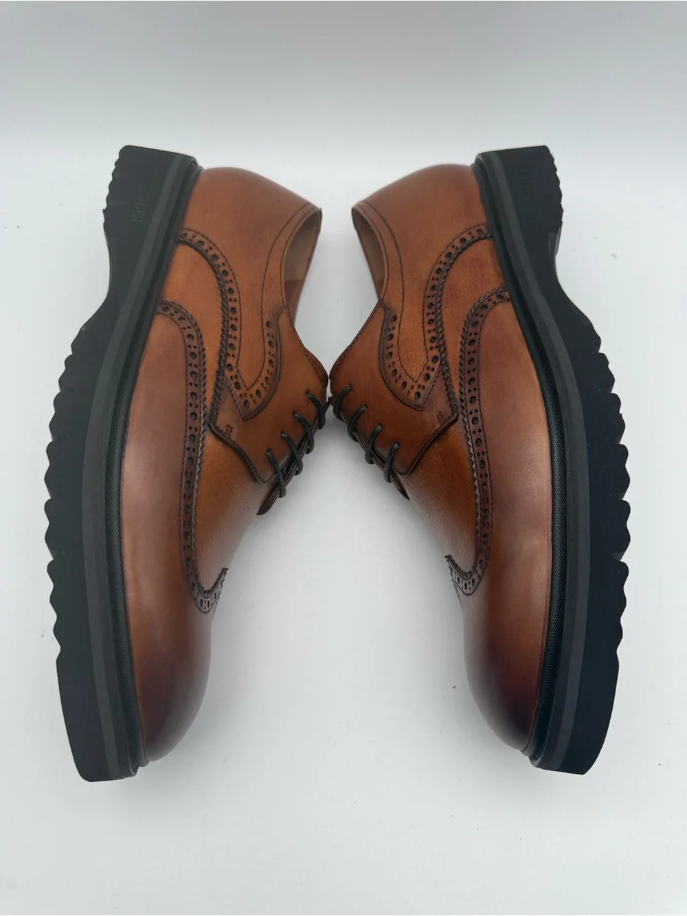 BRAND NEW Leizilei Brown Tan Leather Oxford Wingtip Derby Shoes MK78738B Sz 10.5